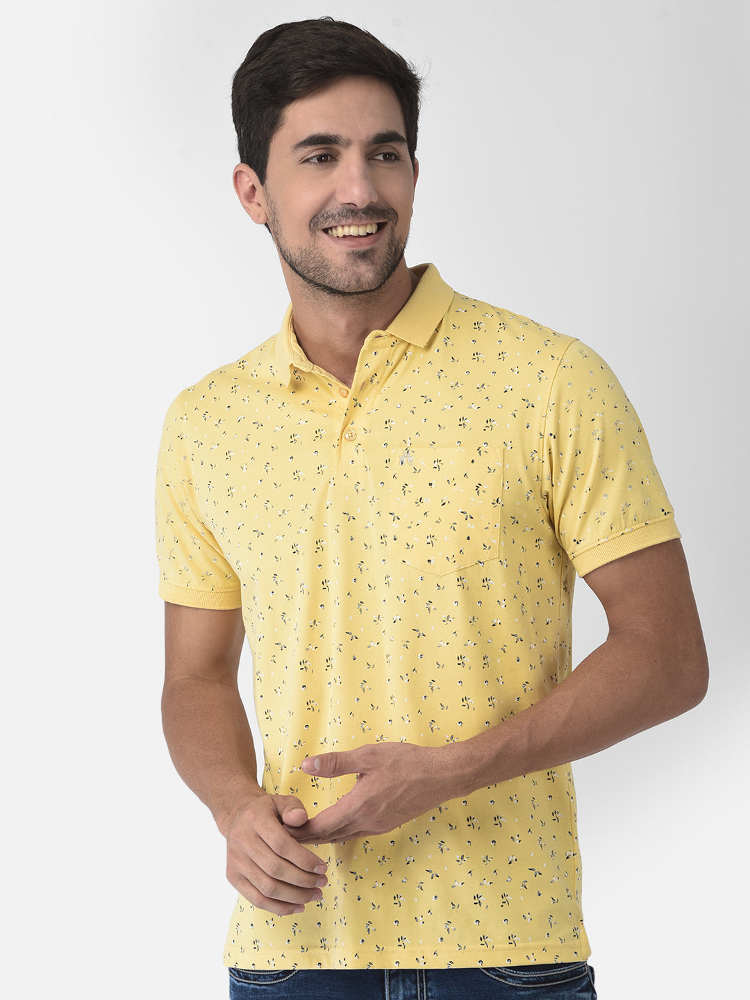 Yellow Floral Polo T-Shirt - Men T-Shirts