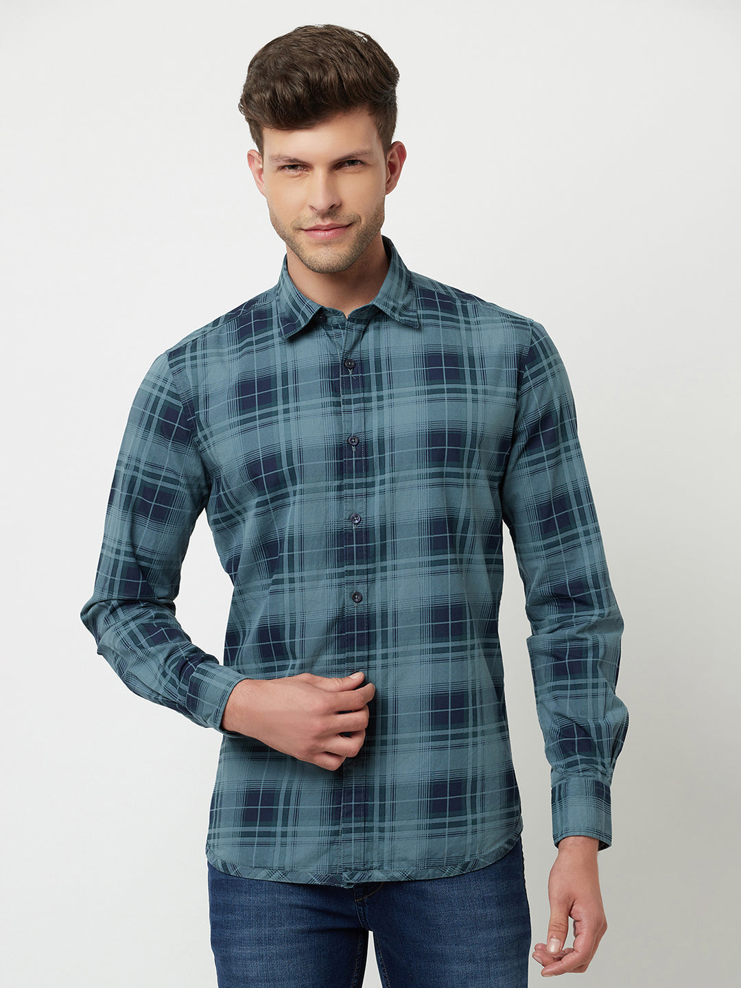 Blue Reversible Checked Shirt-Men Shirts-Crimsoune Club