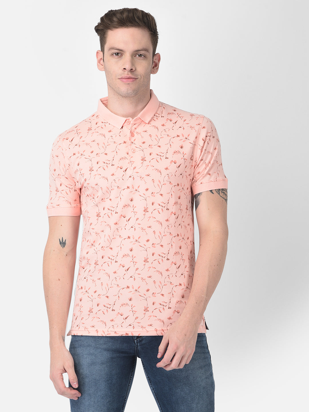 Pink Floral Polo T-Shirt-Men T-Shirts-Crimsoune Club