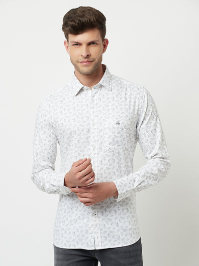 White Floral Printed Shirt-Men Shirts-Crimsoune Club