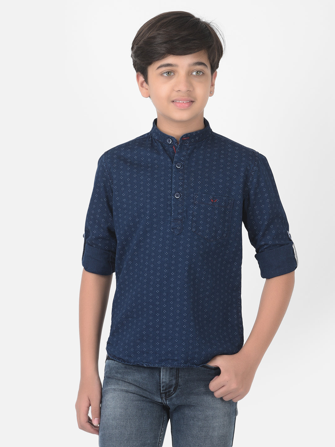 Navy Blue Printed Kurta - Boys Kurta