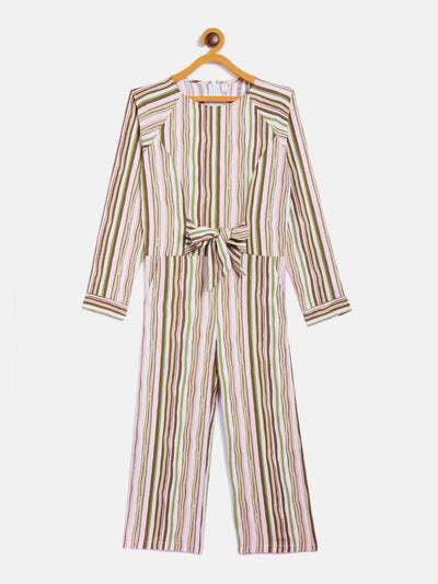Multicoloured Striped Round Neck Jumpsuit - Girls Jumpsuit