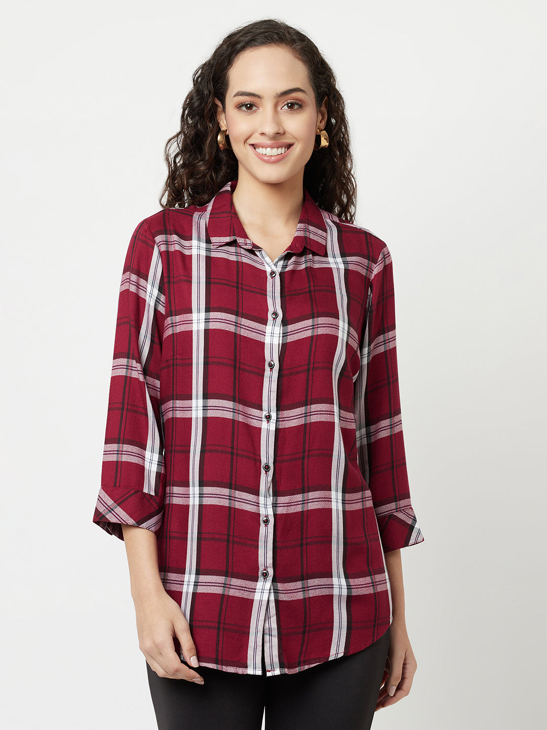 Maroon Checked Shirt-Women Shirts-Crimsoune Club