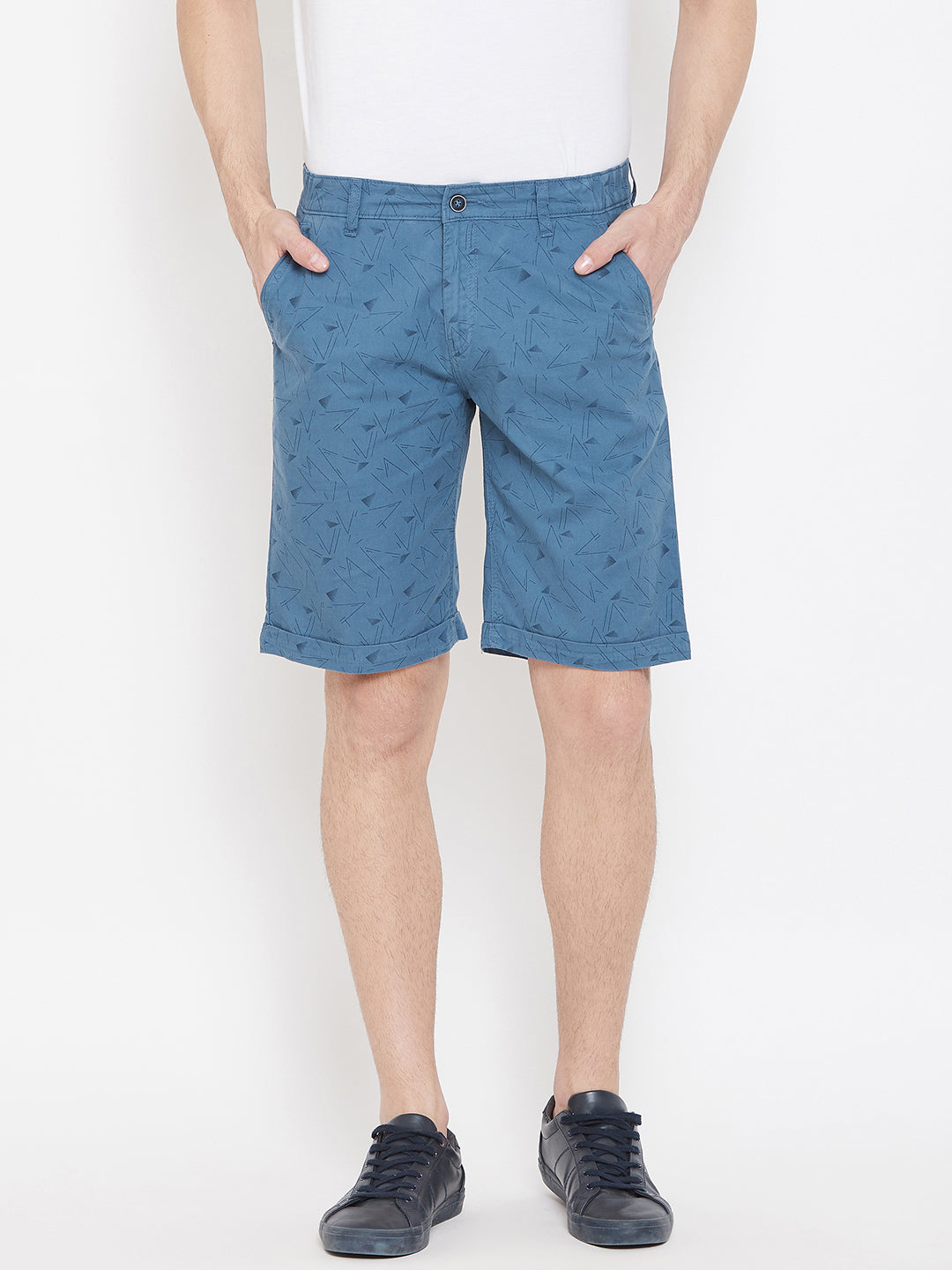 Blue Printed Slim Fit Shorts - Men Shorts