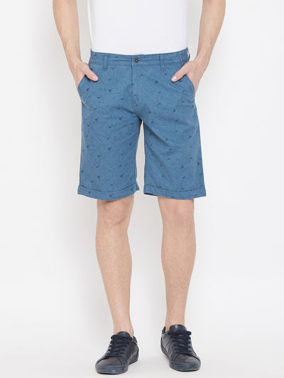 Blue Printed Slim Fit Shorts - Men Shorts