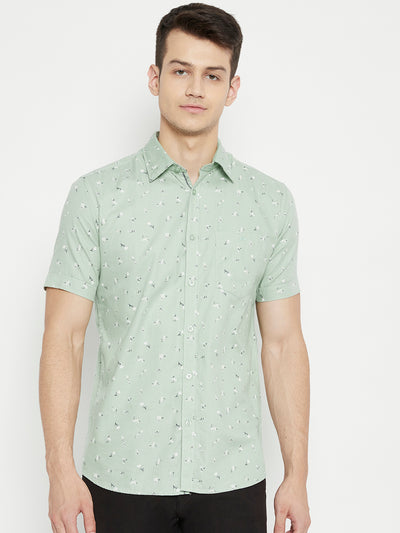 Mint Green Floral Printed Slim Fit shirt - Men Shirts