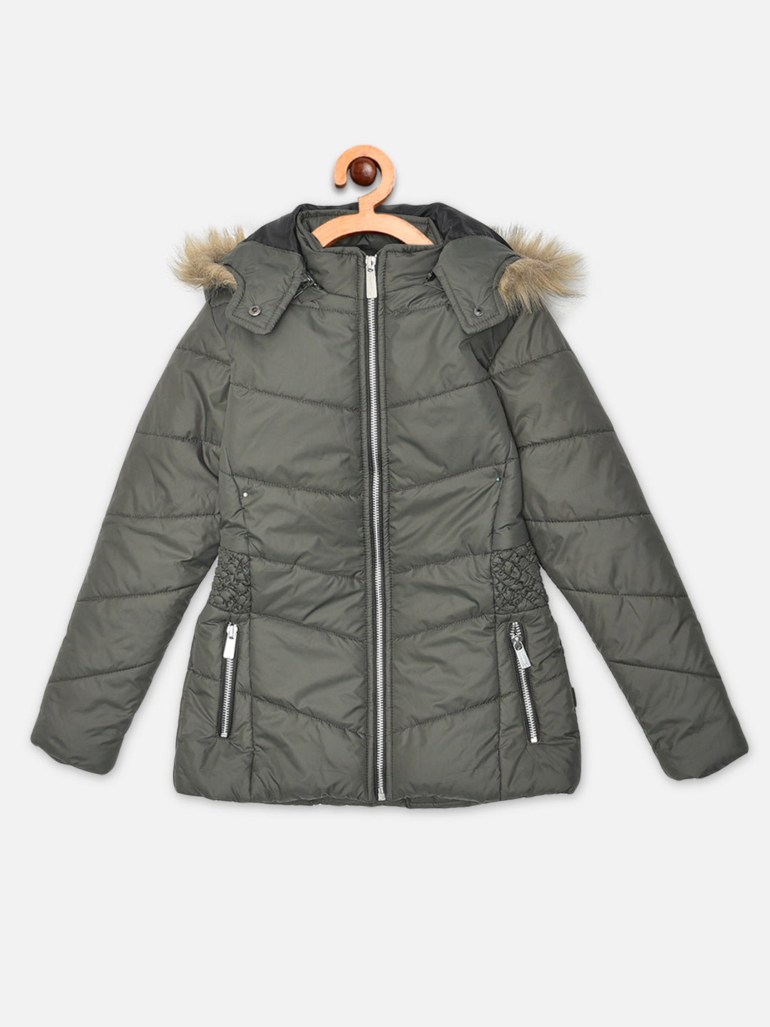 Olive Detachable Hood Jacket - Girls Jackets