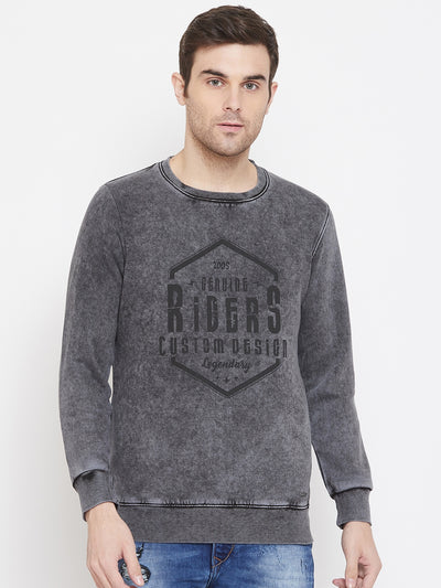 Grey Printed Round Neck Sweatshirt - Men Sweatshirts