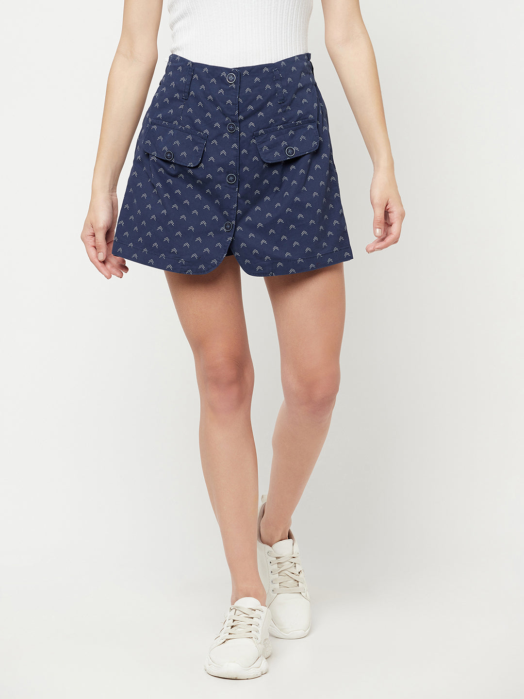 Navy Blue Printed Skorts - Women Shorts