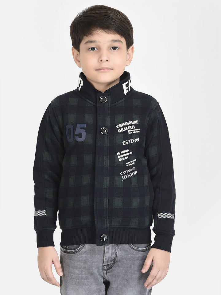 Windowpane Checked Sweatshirt with Concealed Zip