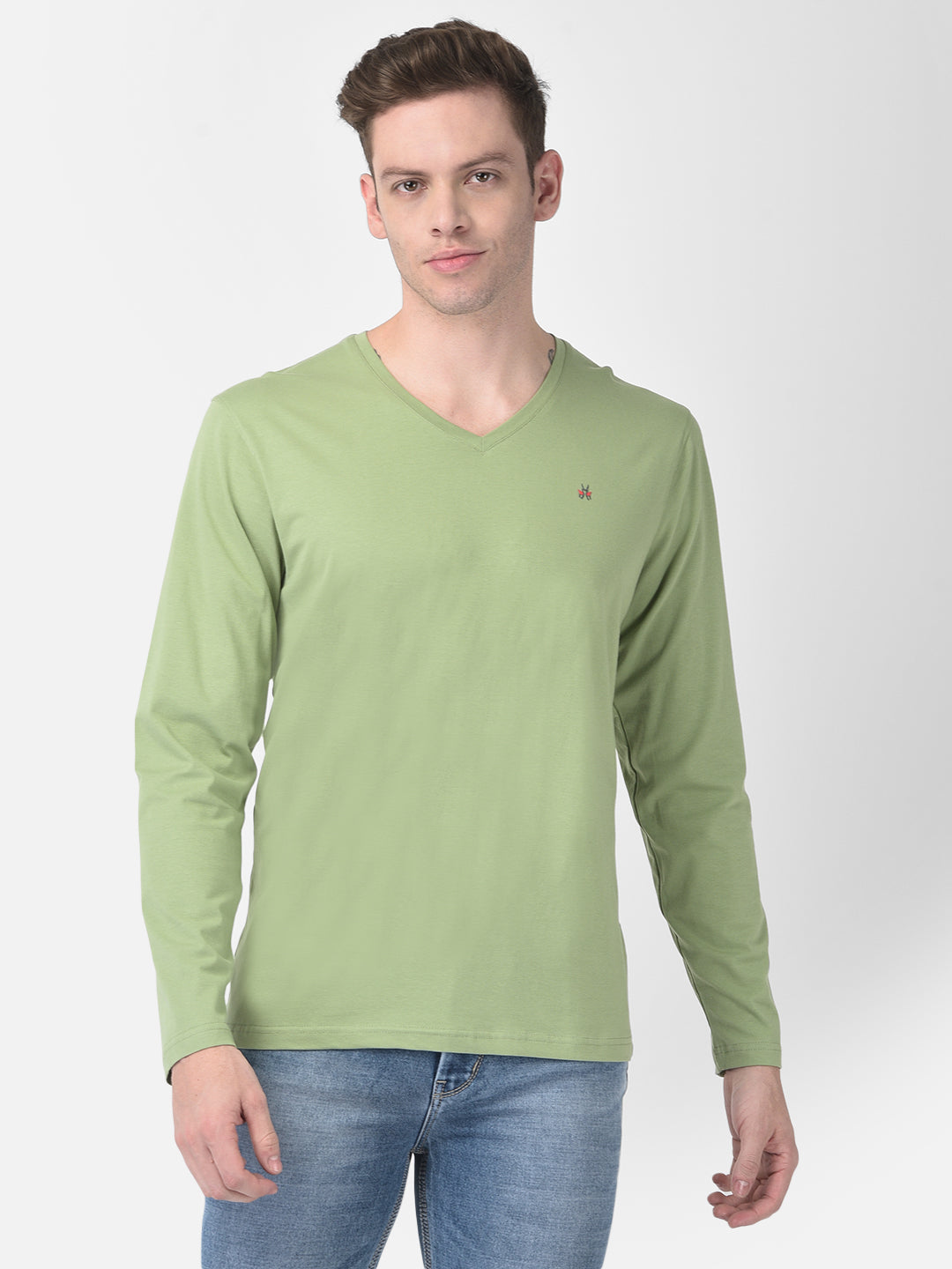 Long-Sleeved Green T-Shirt-Men T-Shirts-Crimsoune Club