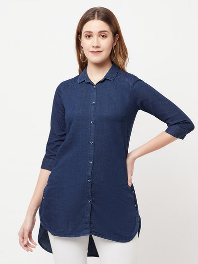 Navy Blue Denim Shirt - Women Shirts