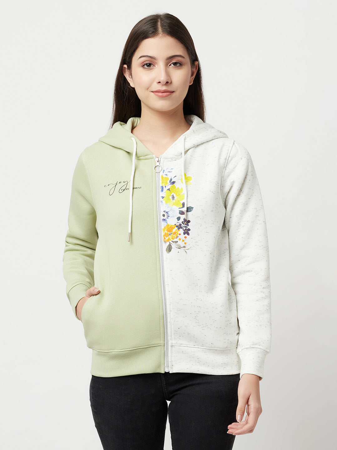 Colourblocked Zipper Sweatshirt-Women Sweatshirts-Crimsoune Club