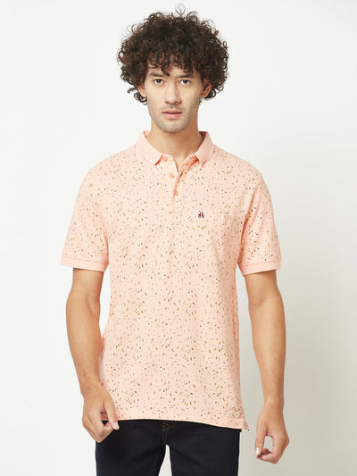  Peach Mini-Floral Polo T-Shirt