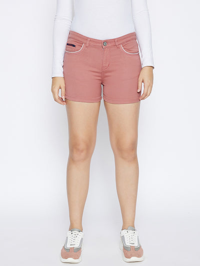 Pink Slim Fit Denim Shorts - Women Shorts