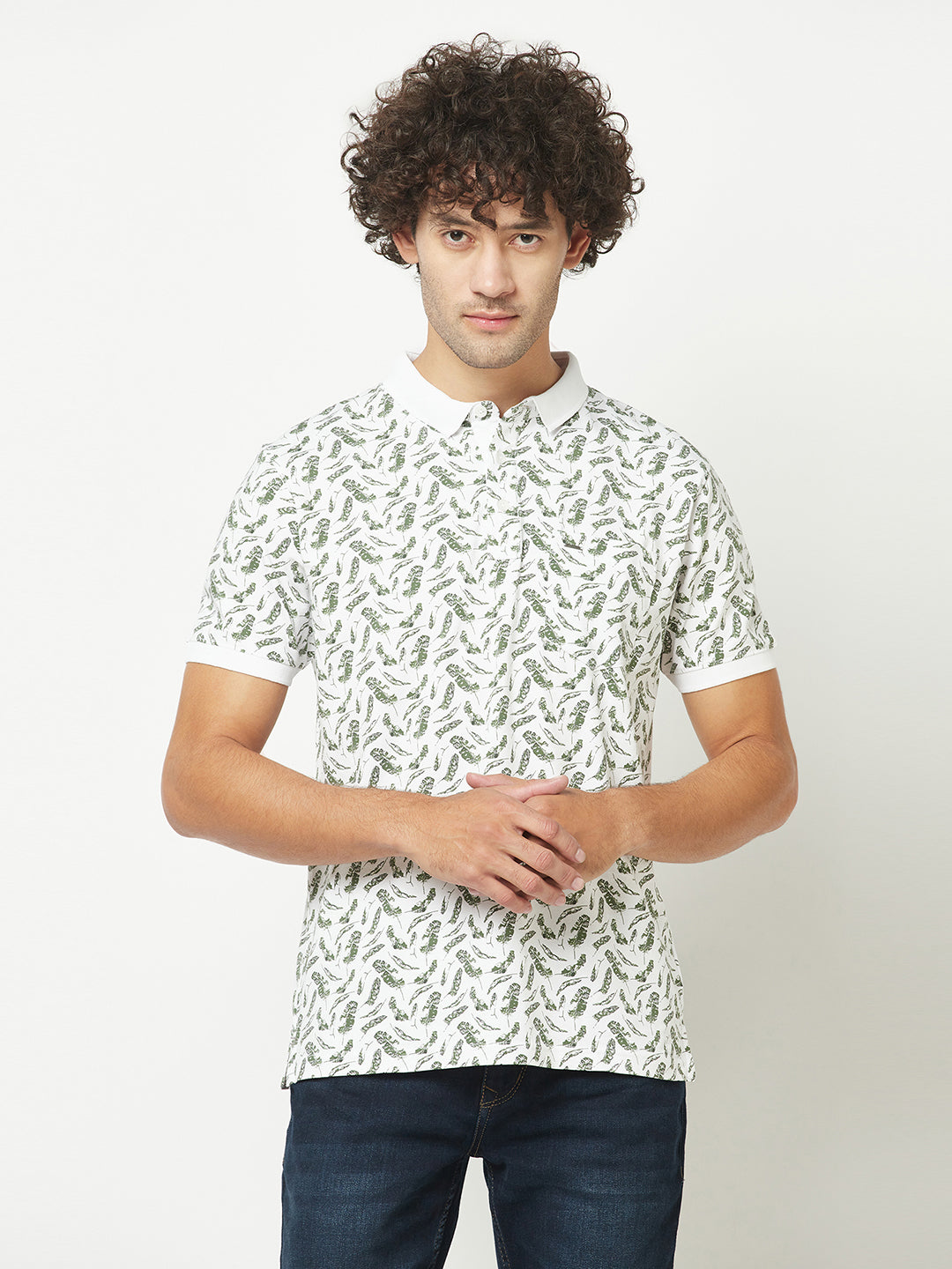  White Floral Polo T-Shirt 