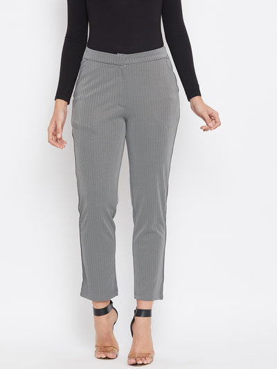 Grey Striped Track Pants - Women Trousers