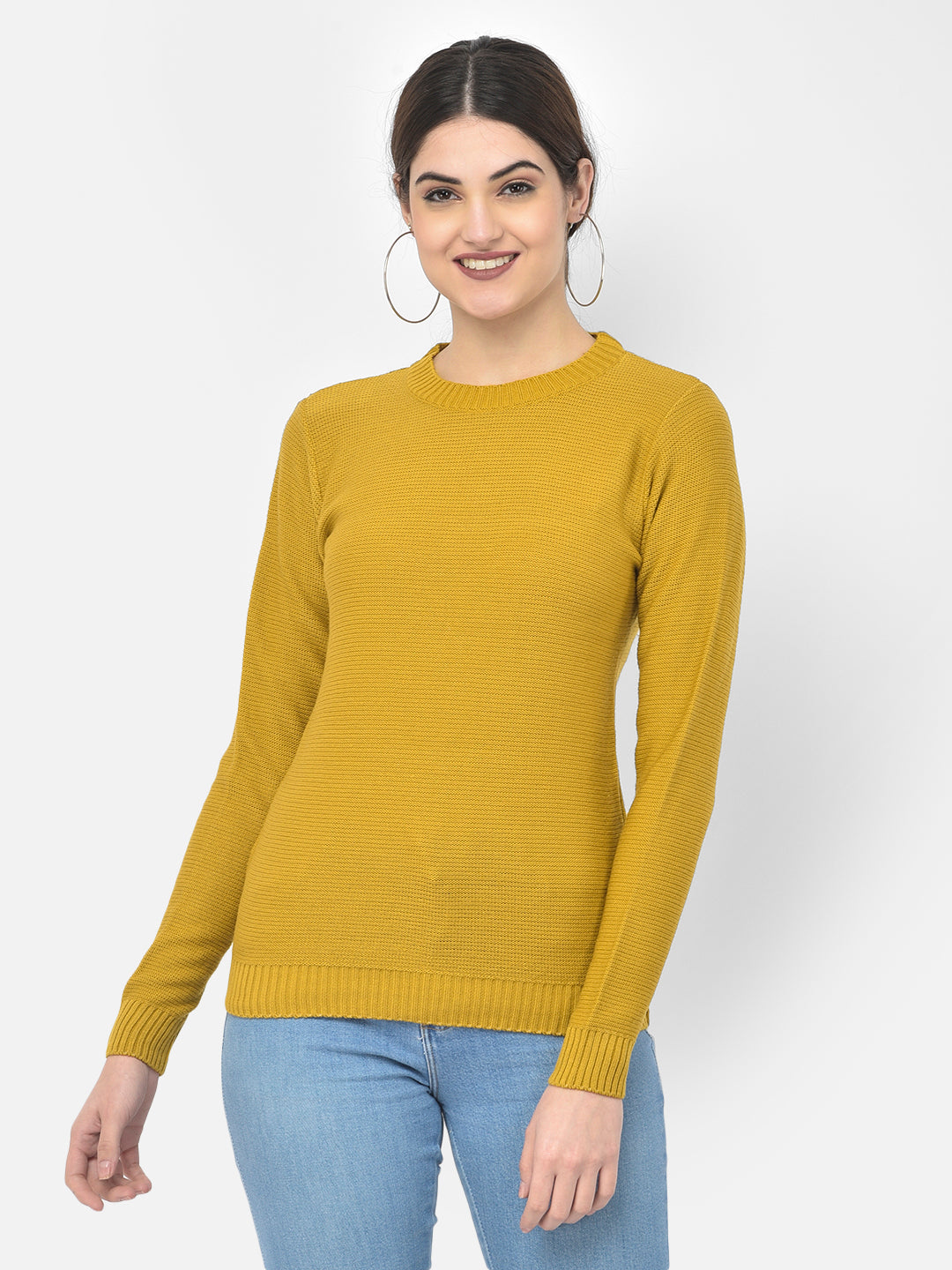 Mustard Round Neck Sweater - Women Sweaters