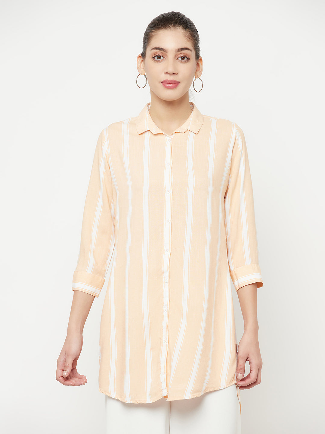 Peach Striped Longline Shirt - Women Shirts