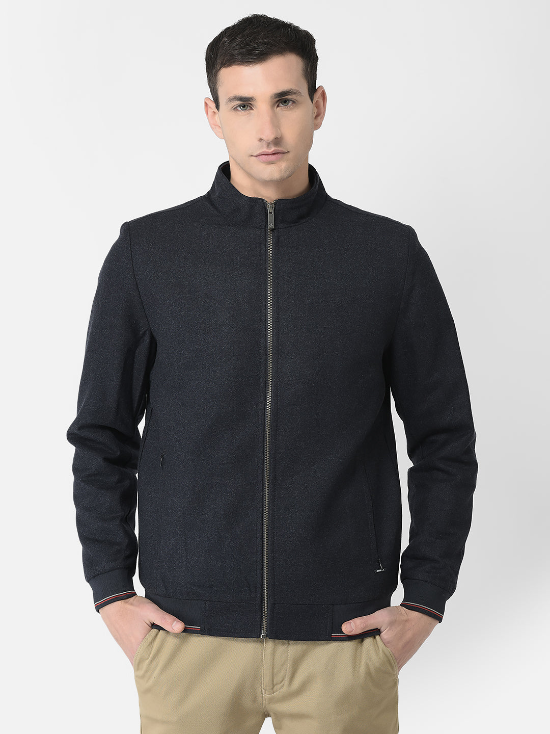  Navy Blue Solid Varsity Jacket