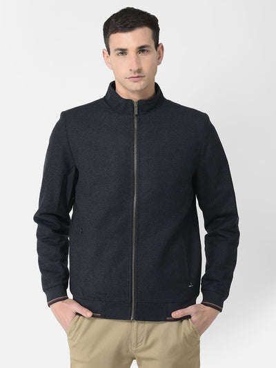  Navy Blue Solid Varsity Jacket