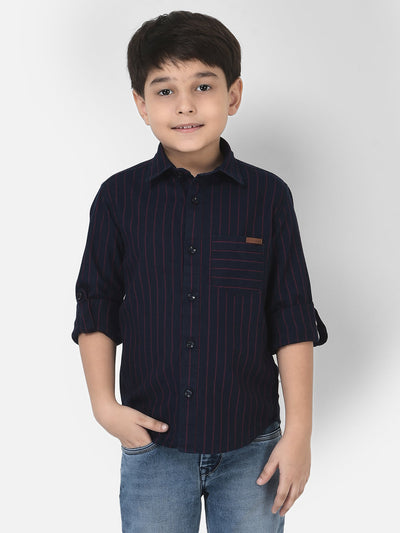 Navy Blue Shirt in Stripe Print 