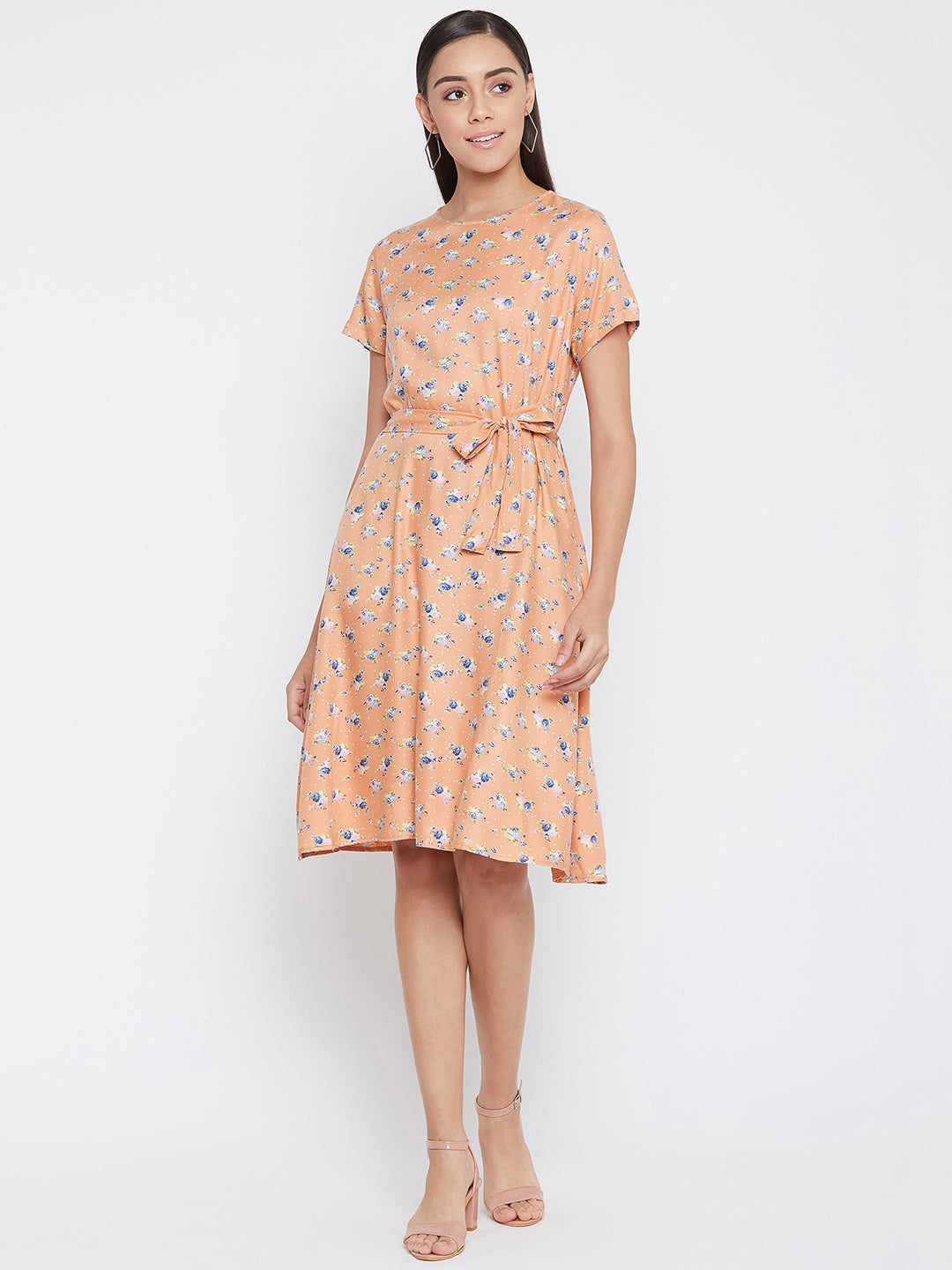 Orange Printed Floral Dress - Women Dresses