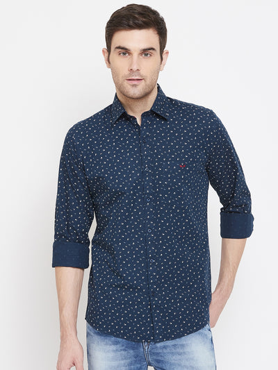 Navy Blue Printed Button up Shirt - Men Shirts