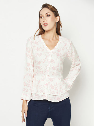  Pink Floral Flare Shirt 