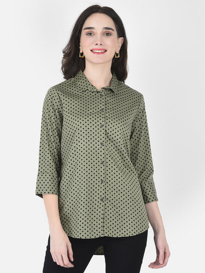 Olive Green Polka Dot Shirt - Women Shirts