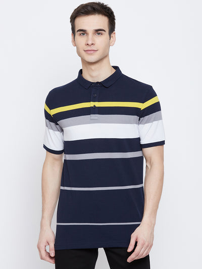 Navy Blue Colorblocked Polo Neck T-Shirt - Men T-Shirts