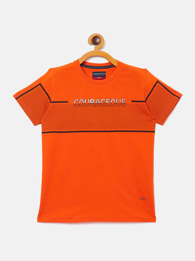 Orange Printed Round Neck T-Shirt - Boys T-Shirts