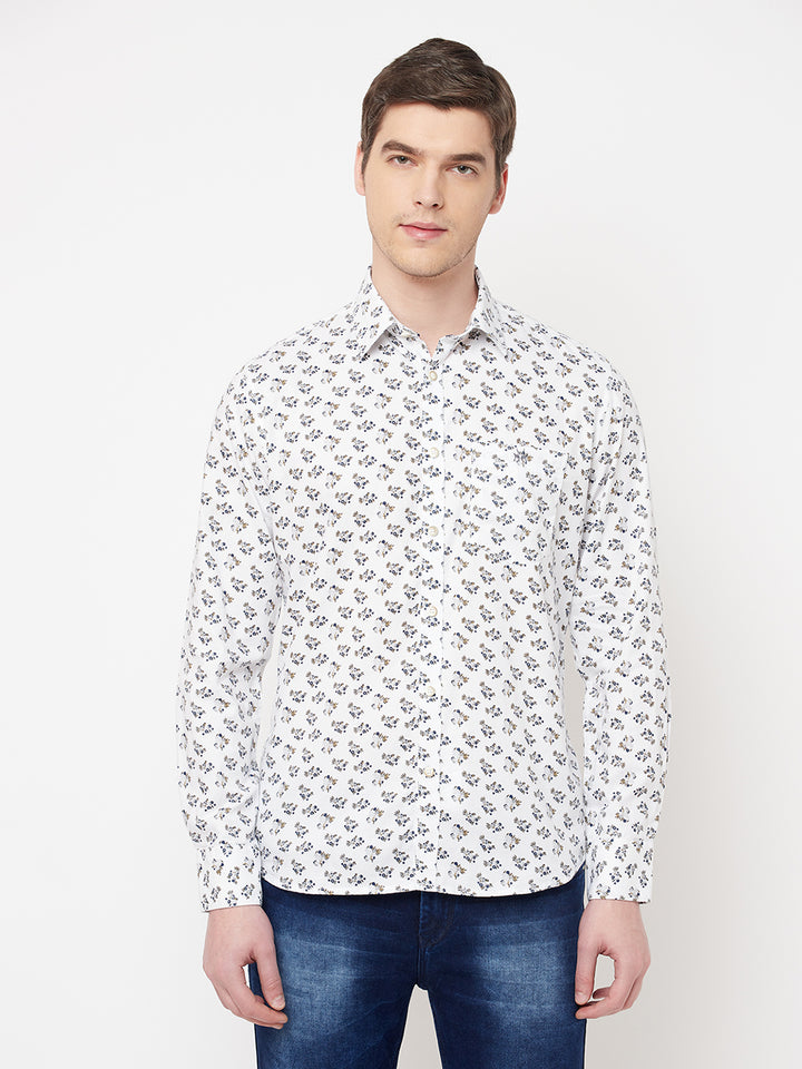 White Floral Shirt - Men Shirts
