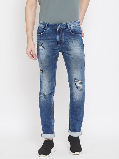 Blue Ripped Slim Fit Jeans - Men Jeans