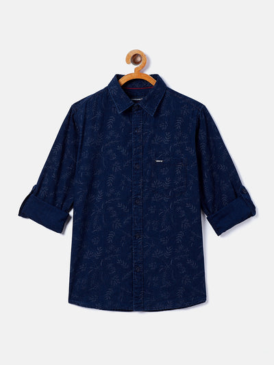 Navy Blue Printed Casual Shirt - Boys Shirts