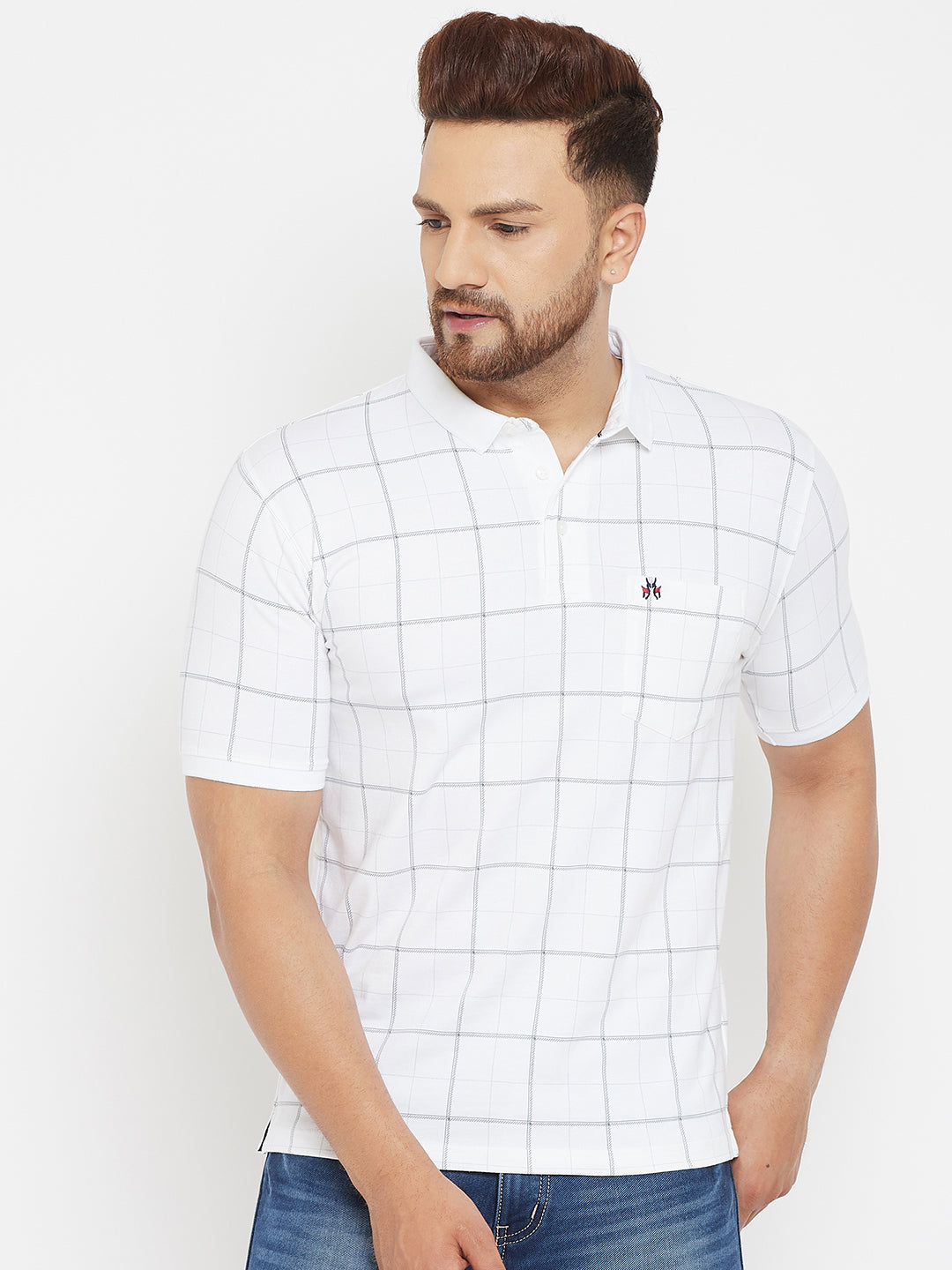 White Checked Polo T-Shirt - Men T-Shirts