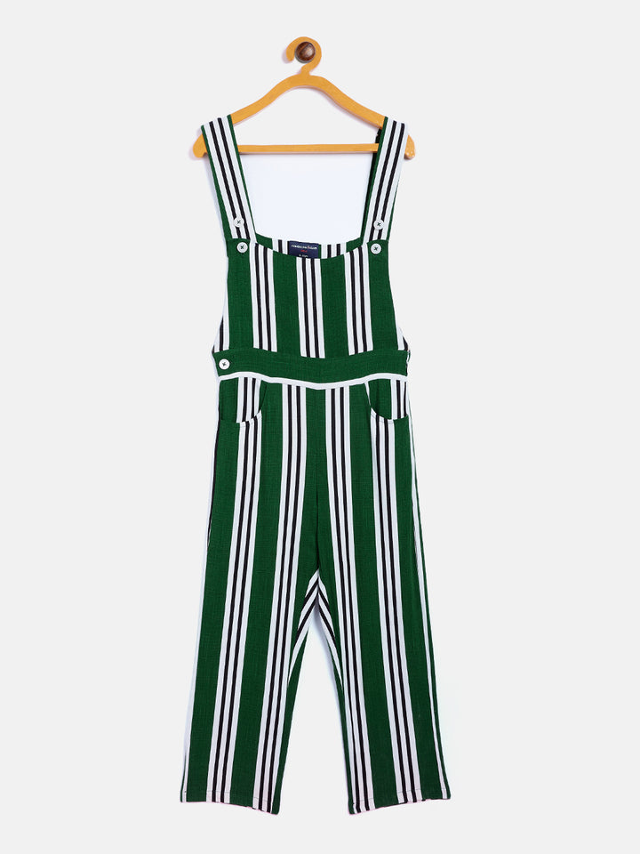 Green Striped Shoulder Strap Jumpsuit - Girls Jumpsuit