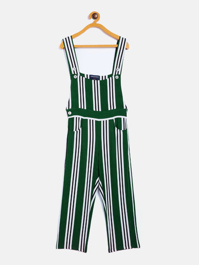 Green Striped Shoulder Strap Jumpsuit - Girls Jumpsuit