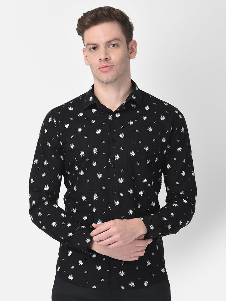 Black Floral Shirt-Men Shirts-Crimsoune Club