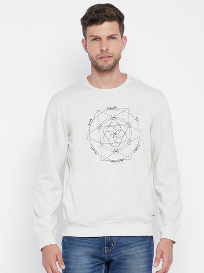 Grey Printed Round Neck Sweatshirt - Men Sweatshirts