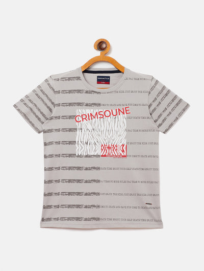 Beige Striped Round Neck T-Shirt - Boys T-Shirts