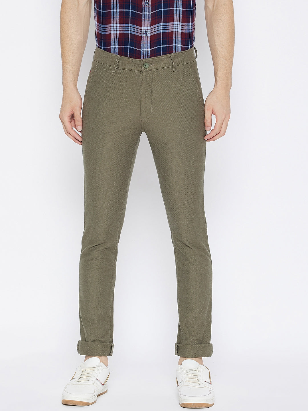 Olive Slim Fit Trousers - Men Trousers