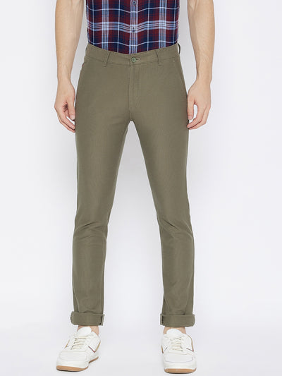 Olive Slim Fit Trousers - Men Trousers