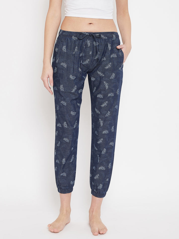 Navy Blue Printed Comfort Fit Lounge Pants - Women Lounge Pants