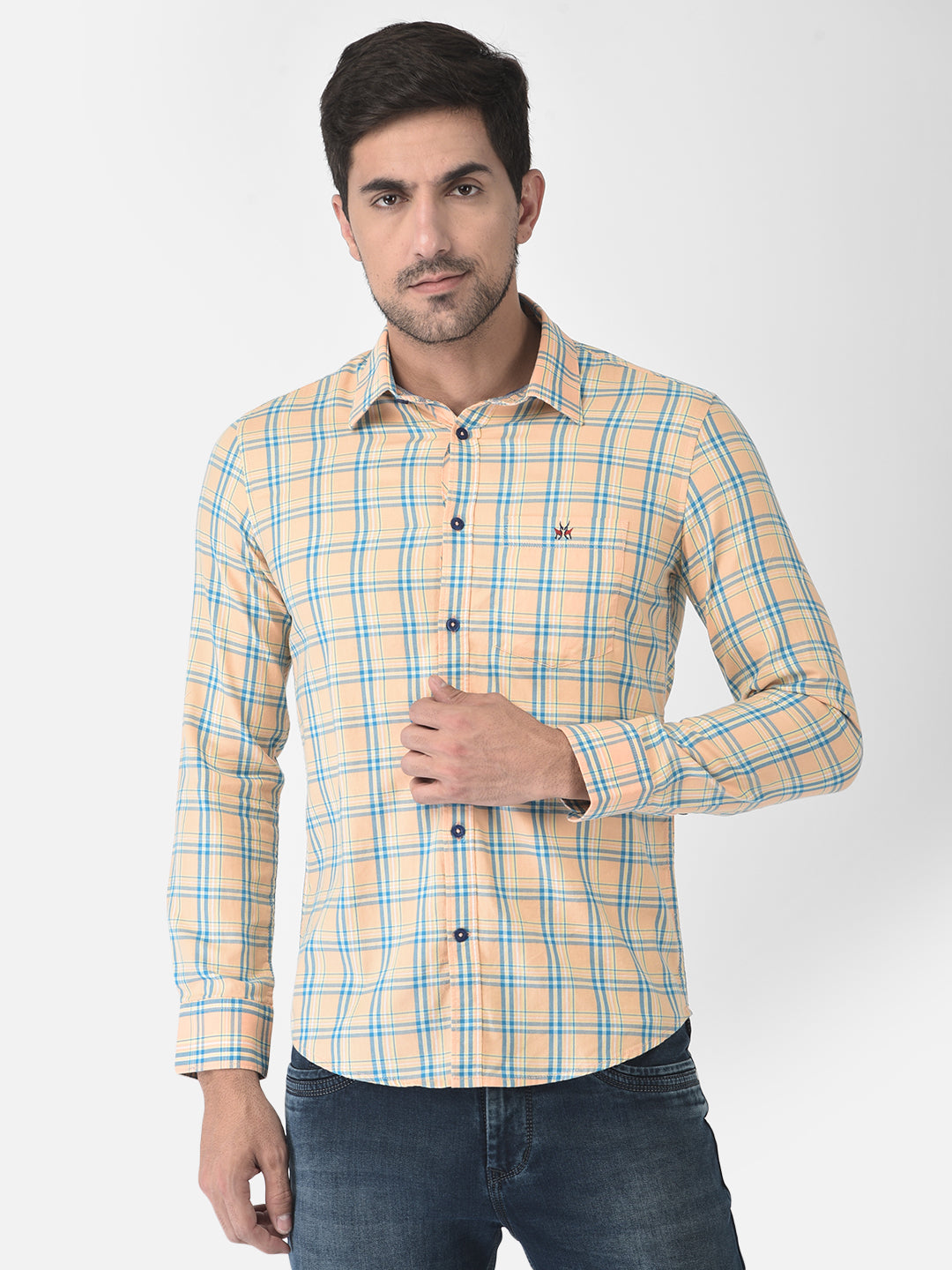 Peach Tartan Checked Shirt - Men Shirts