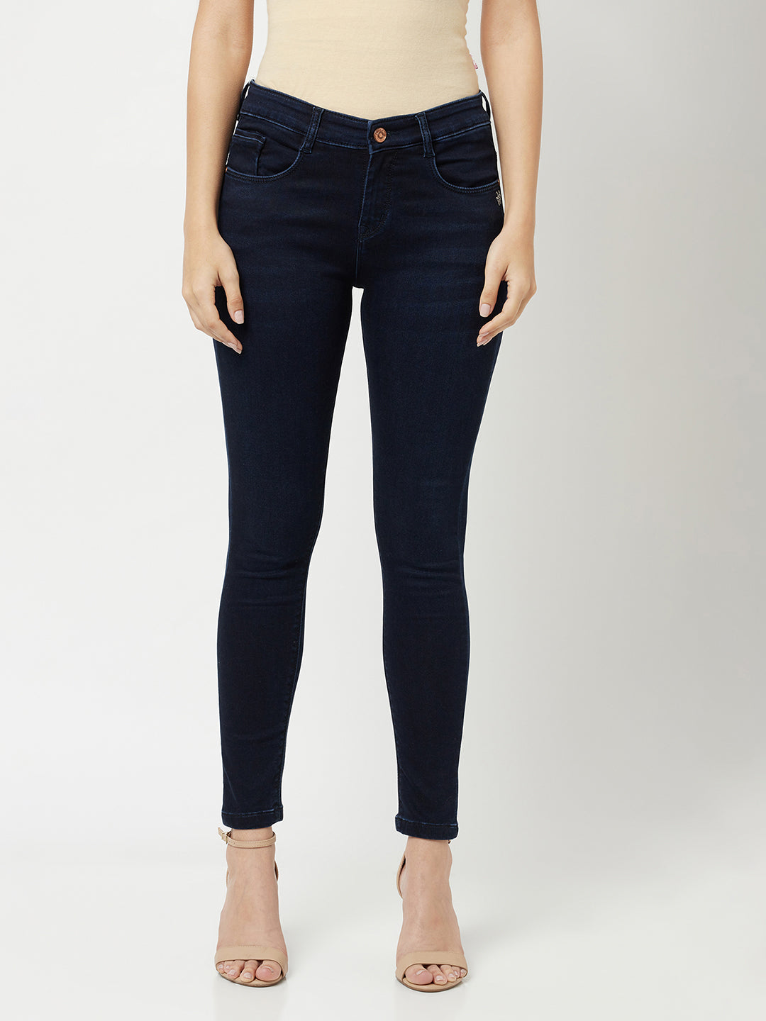 Navy Blue Jeans-Women Jeans-Crimsoune Club
