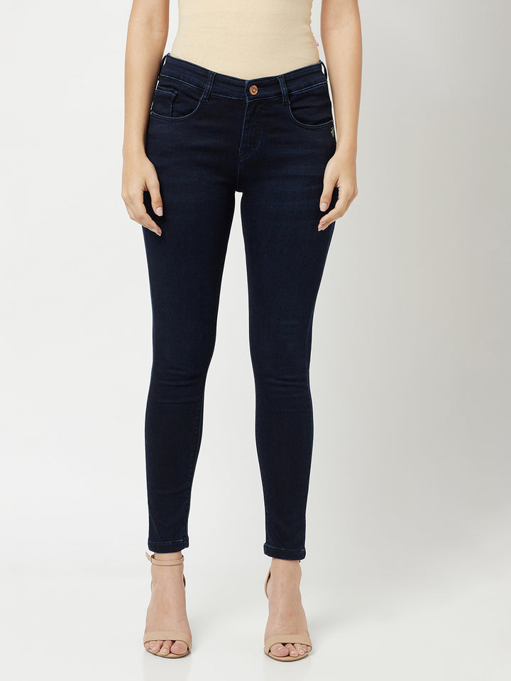 Navy Blue Jeans-Women Jeans-Crimsoune Club