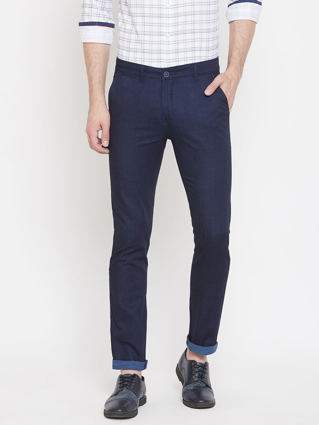 Navy Blue Slim Fit Trousers - Men Trousers