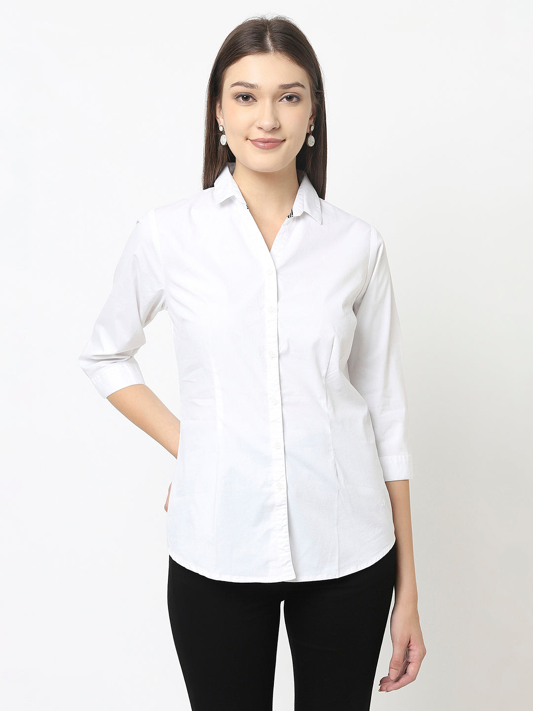 White Button-Down Shirt in Cotton Blend 