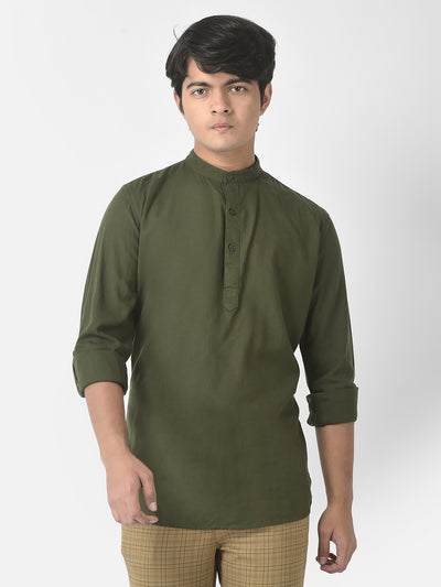 Olive Green Shirt-Style Kurta-Boys Kurta-Crimsoune Club